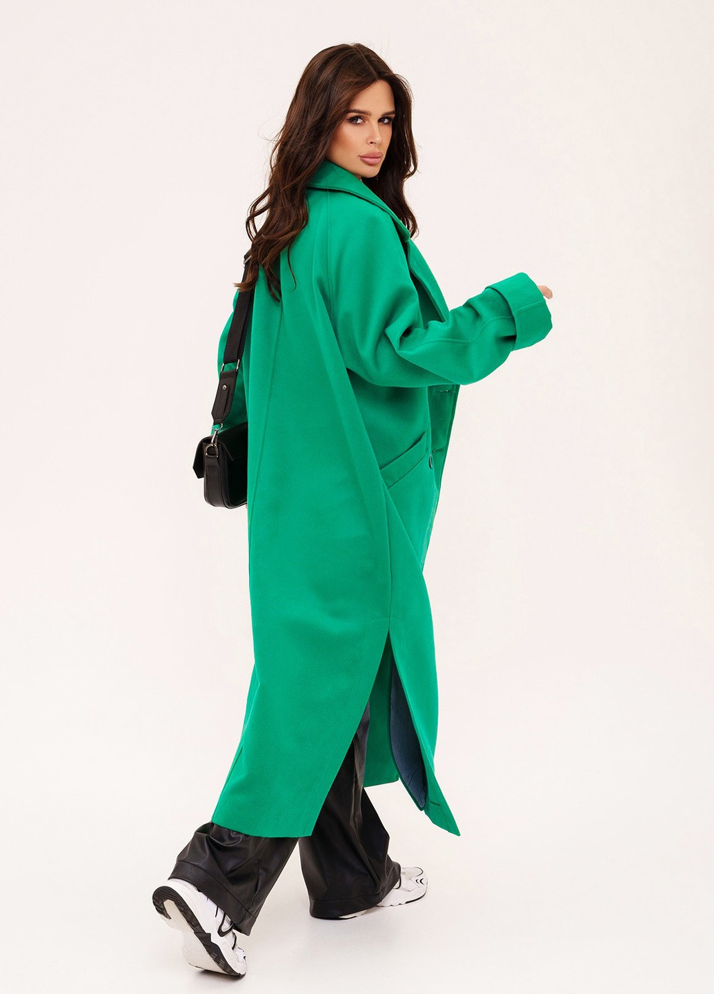 Зелене демісезонне Пальто жіноче двобортне ISSA PLUS