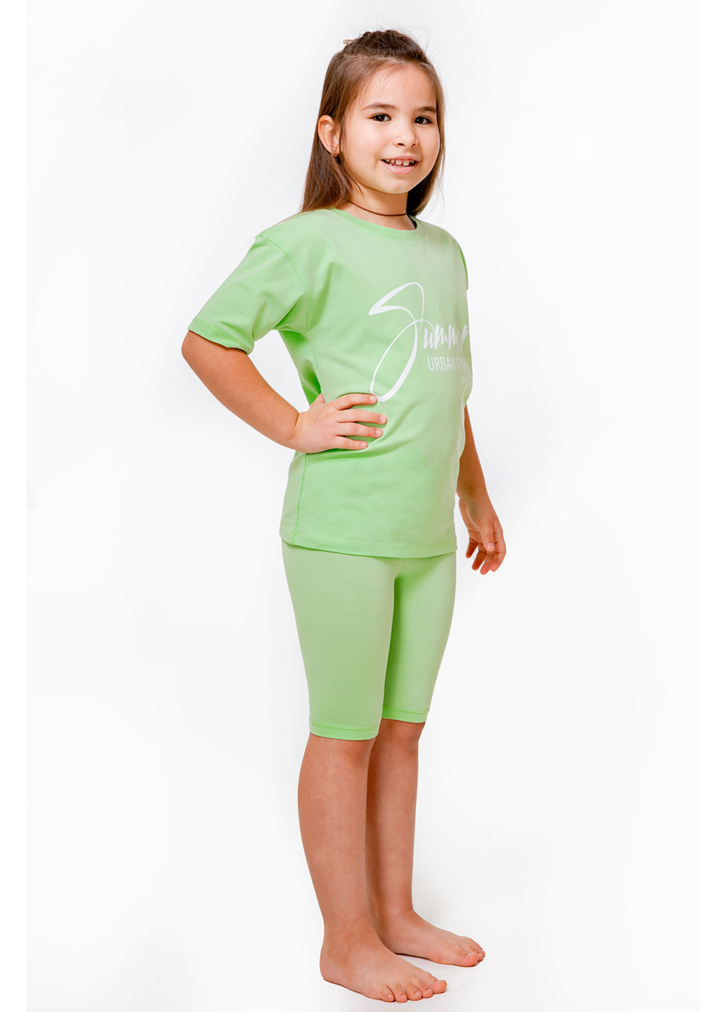 Зелений літній комплект для дівчинки (футболка з велосипедками) Kosta