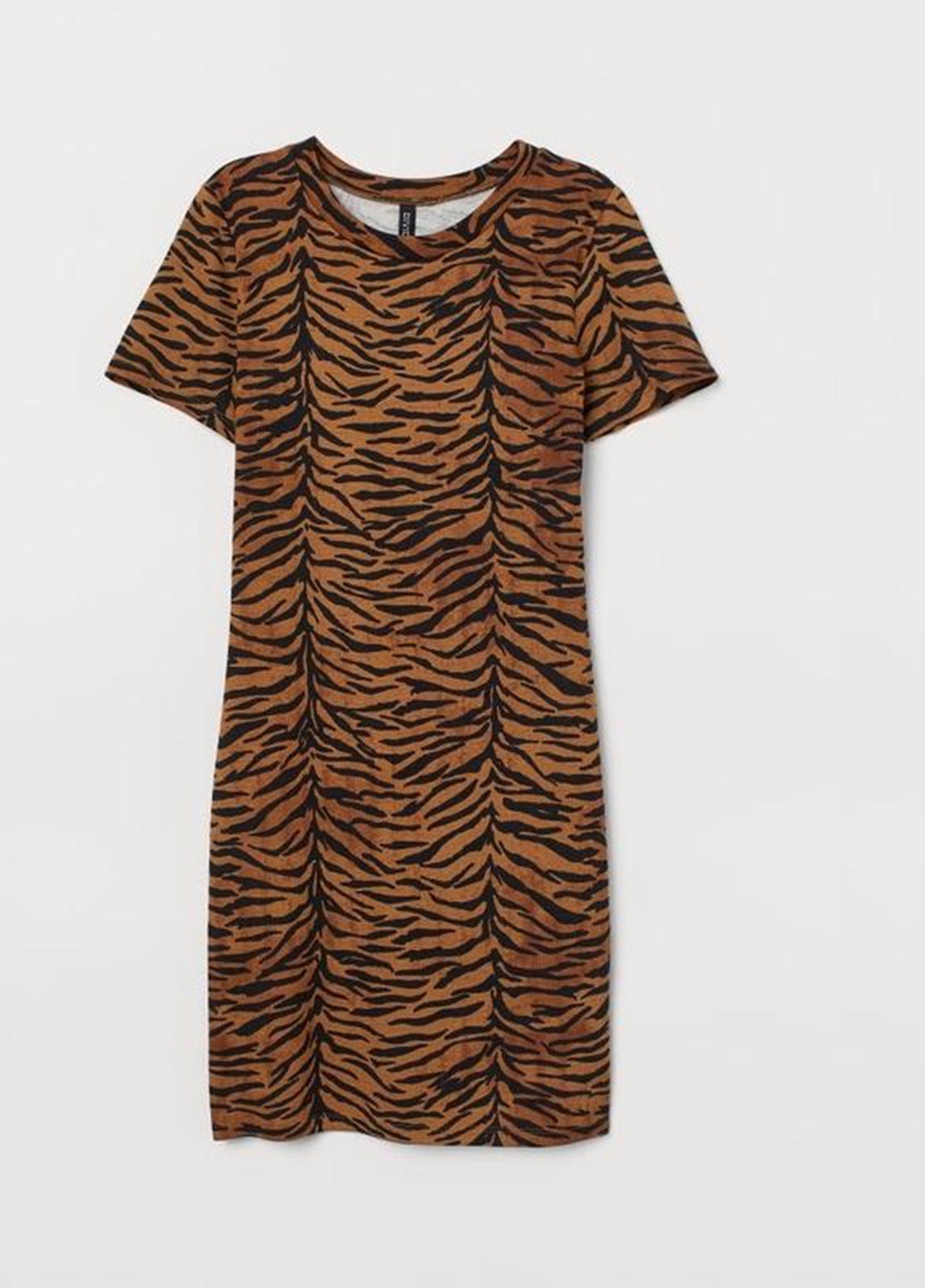 Коричневое кэжуал платье платье-футболка H&M тигровый