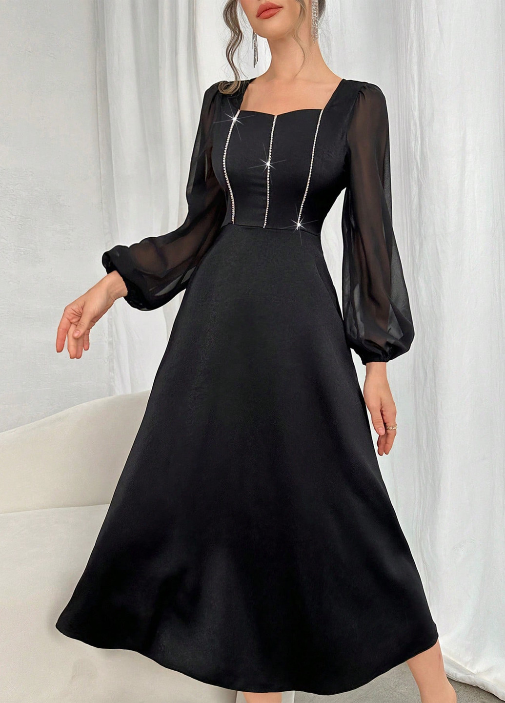 Чорна вечірня сукня кльош SHEIN однотонна