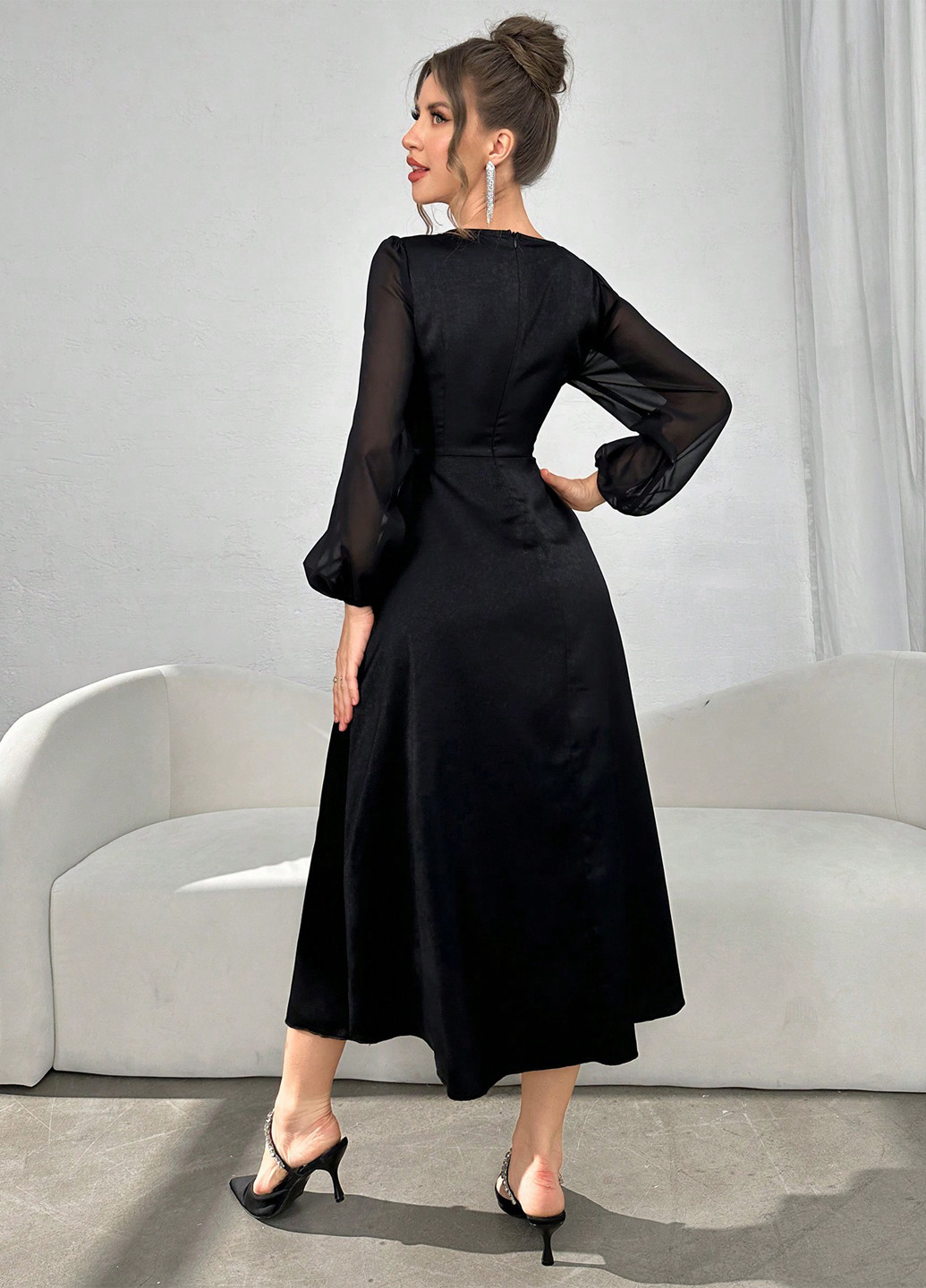 Чорна вечірня сукня кльош SHEIN однотонна