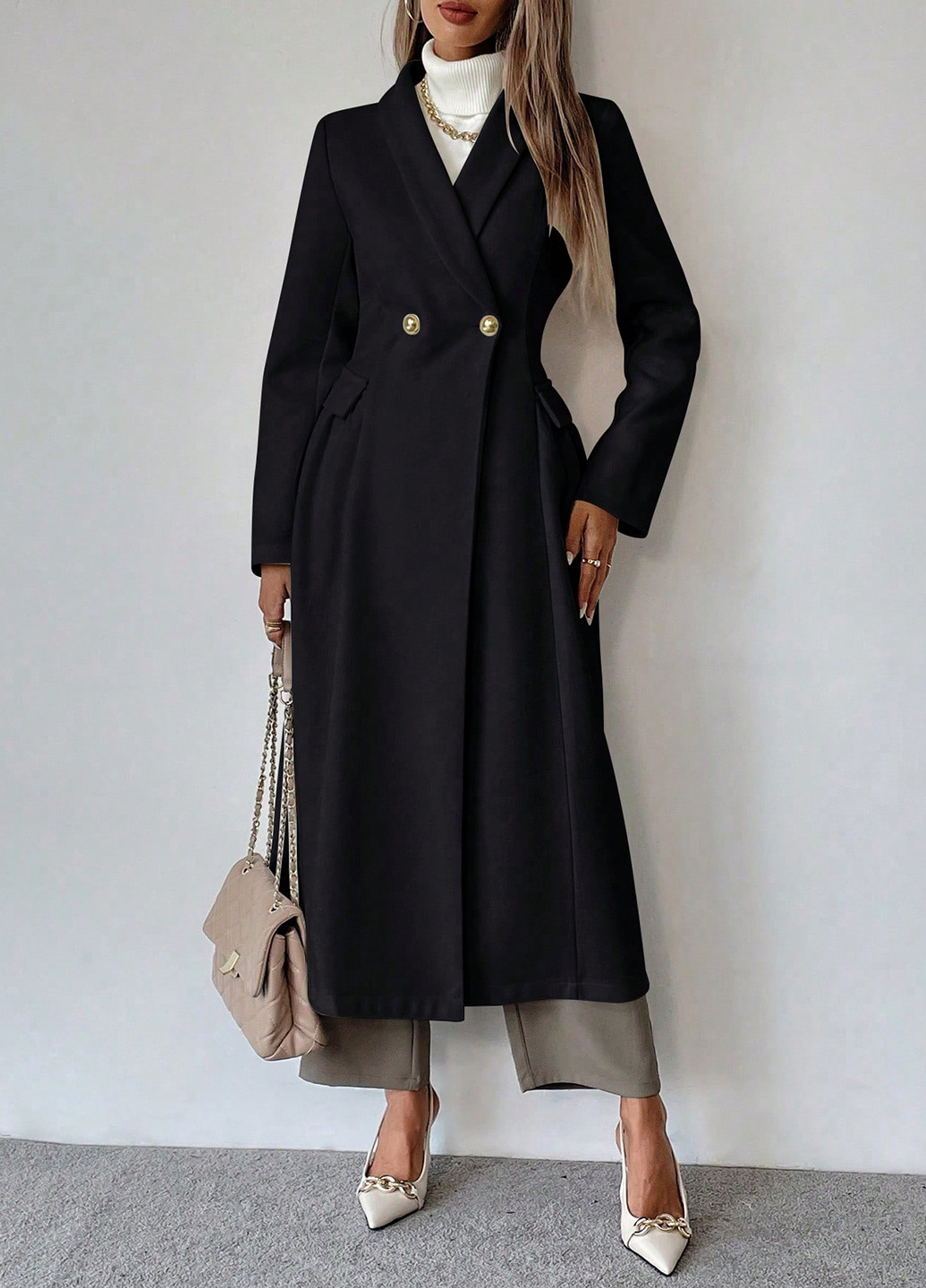 Черное демисезонное Пальто однобортное SHEIN