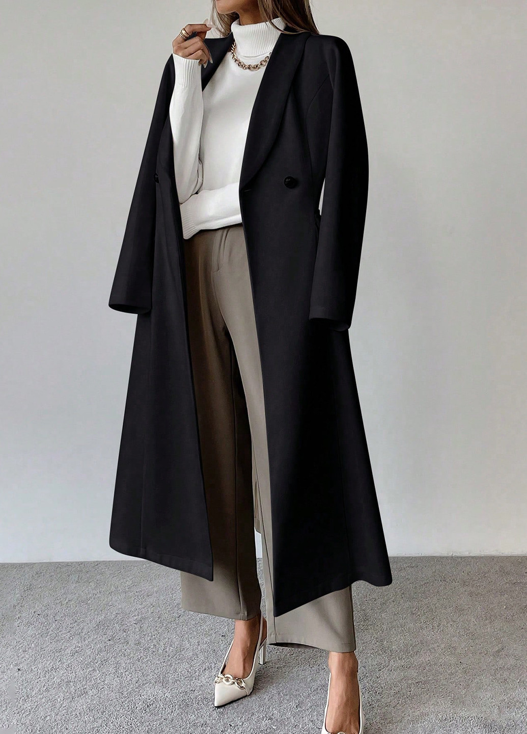 Черное демисезонное Пальто однобортное SHEIN