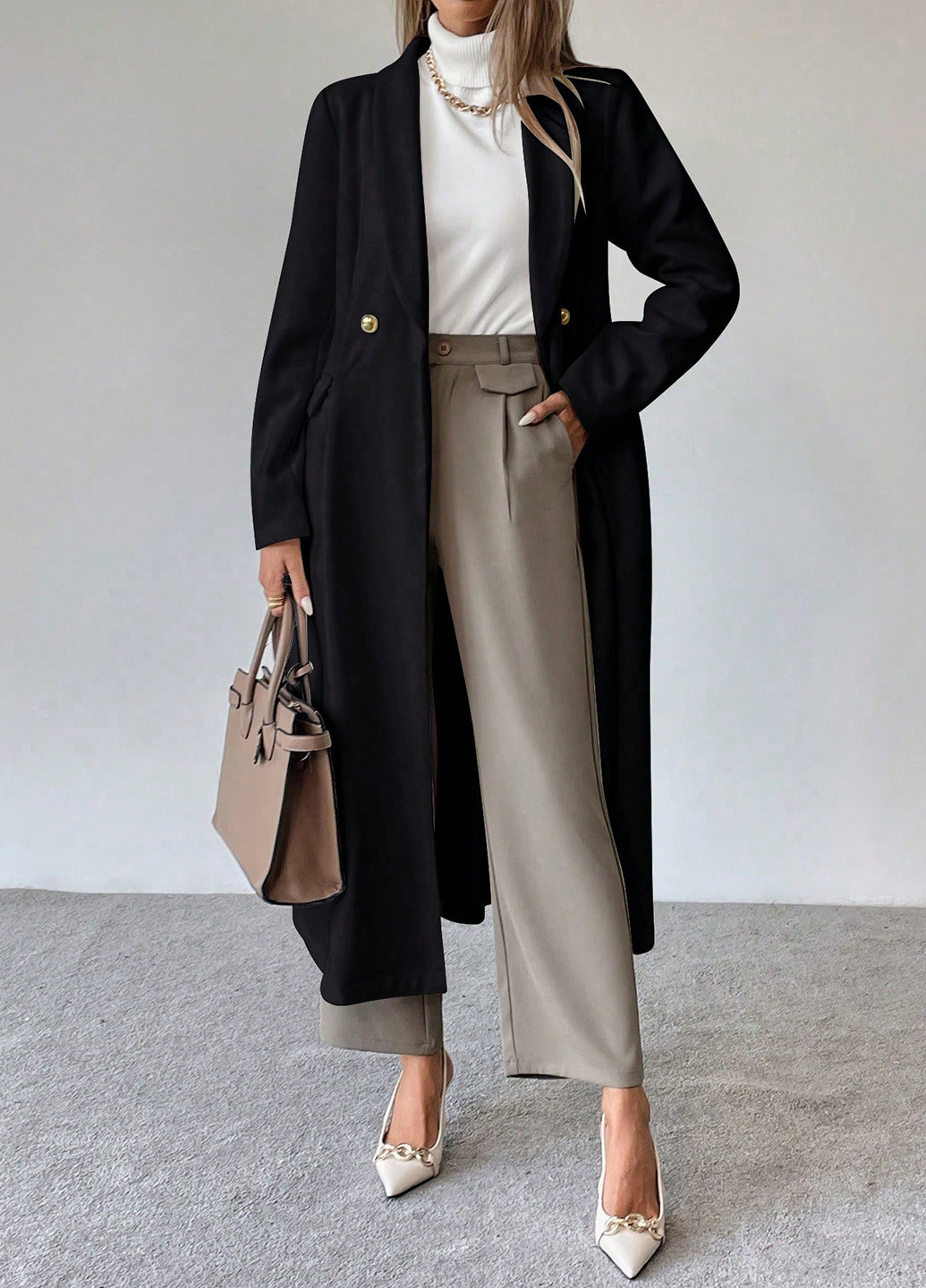 Черное демисезонное Пальто однобортное SHEIN