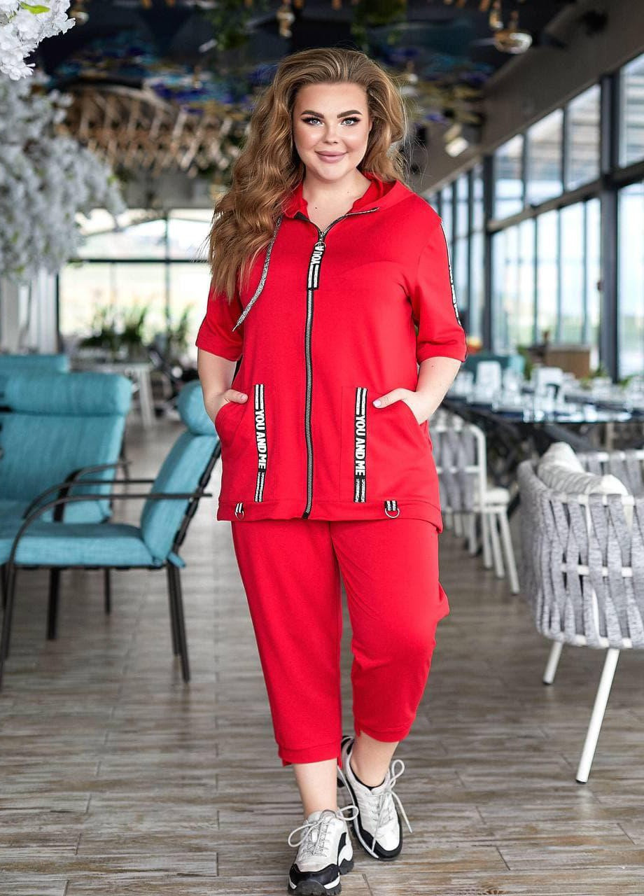 Женский спортивный костюм кофта и бриджи красного цвета р.48/50 292292 New Trend (255275248)