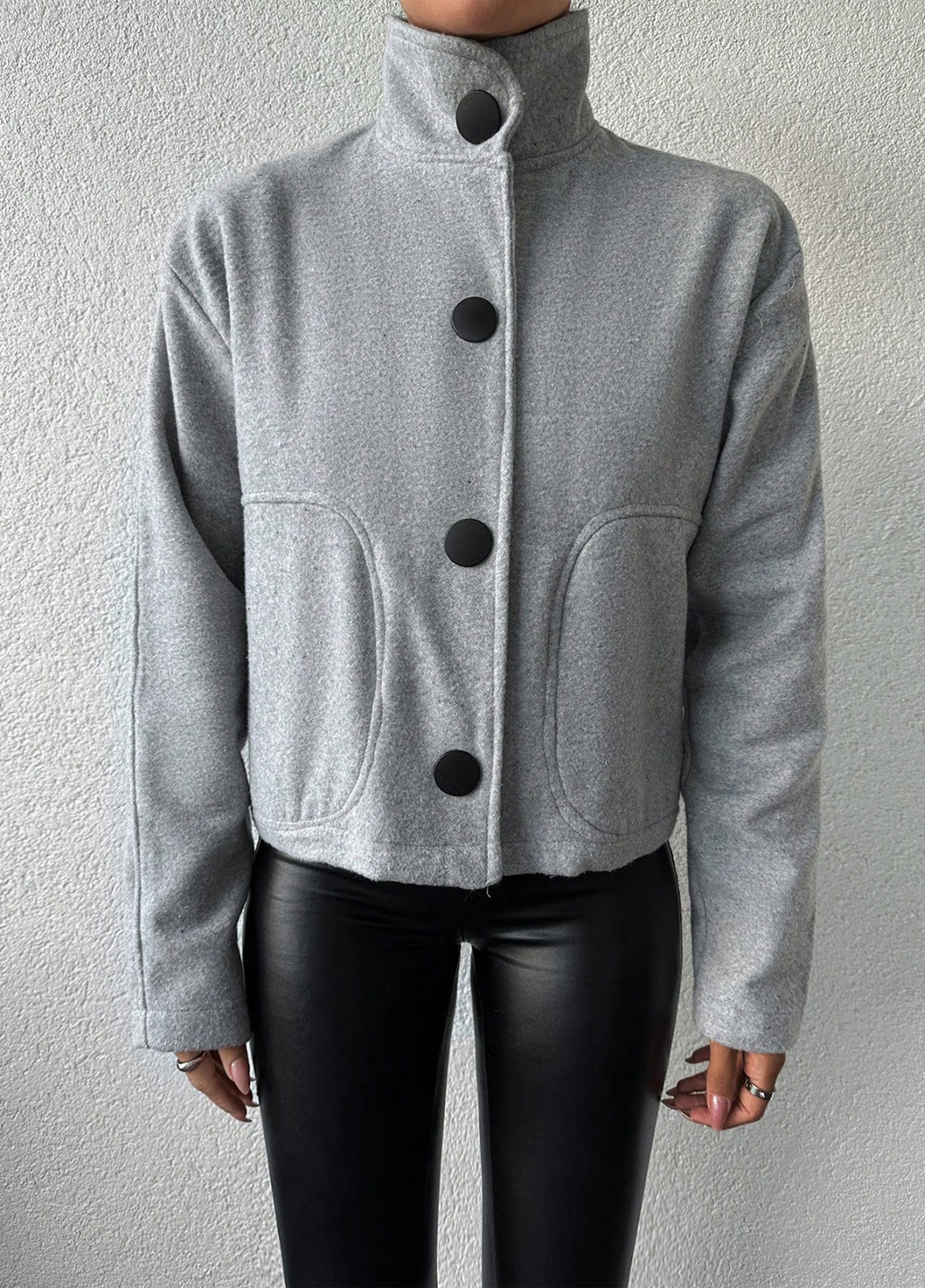 Сіре Кежуал півпальто однобортне SHEIN однотонне