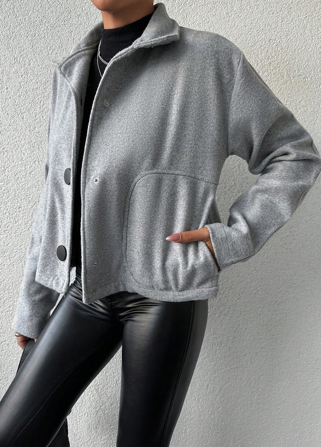 Сіре Кежуал півпальто однобортне SHEIN однотонне