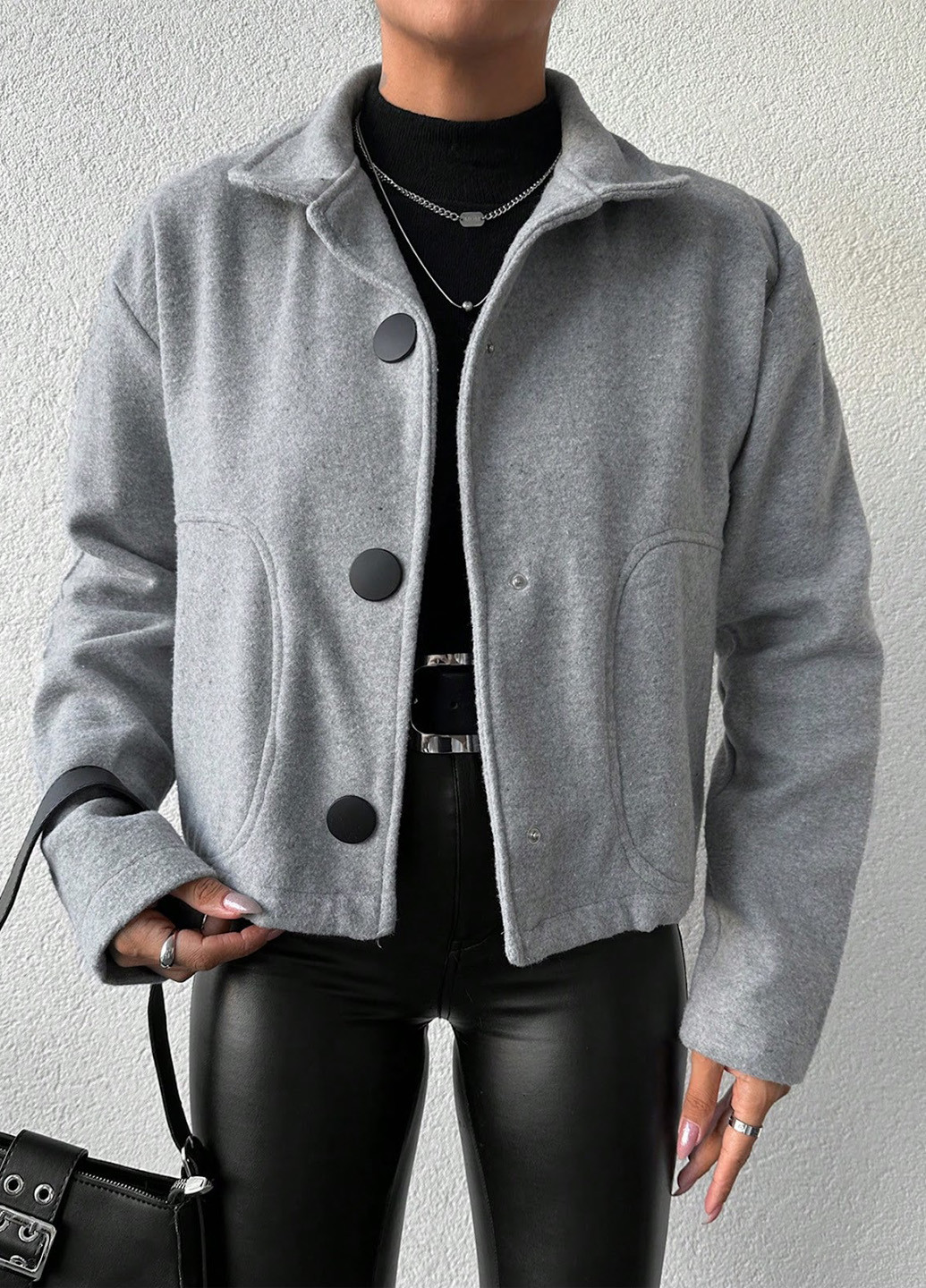 Сіре Кежуал півпальто однобортне SHEIN однотонне