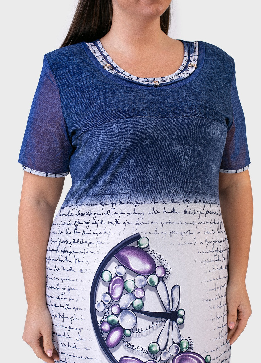 Синя кежуал плаття трикотажне синє + білий з принтом дзига art 00030 BABOCHKA XL Collection з абстрактним візерунком