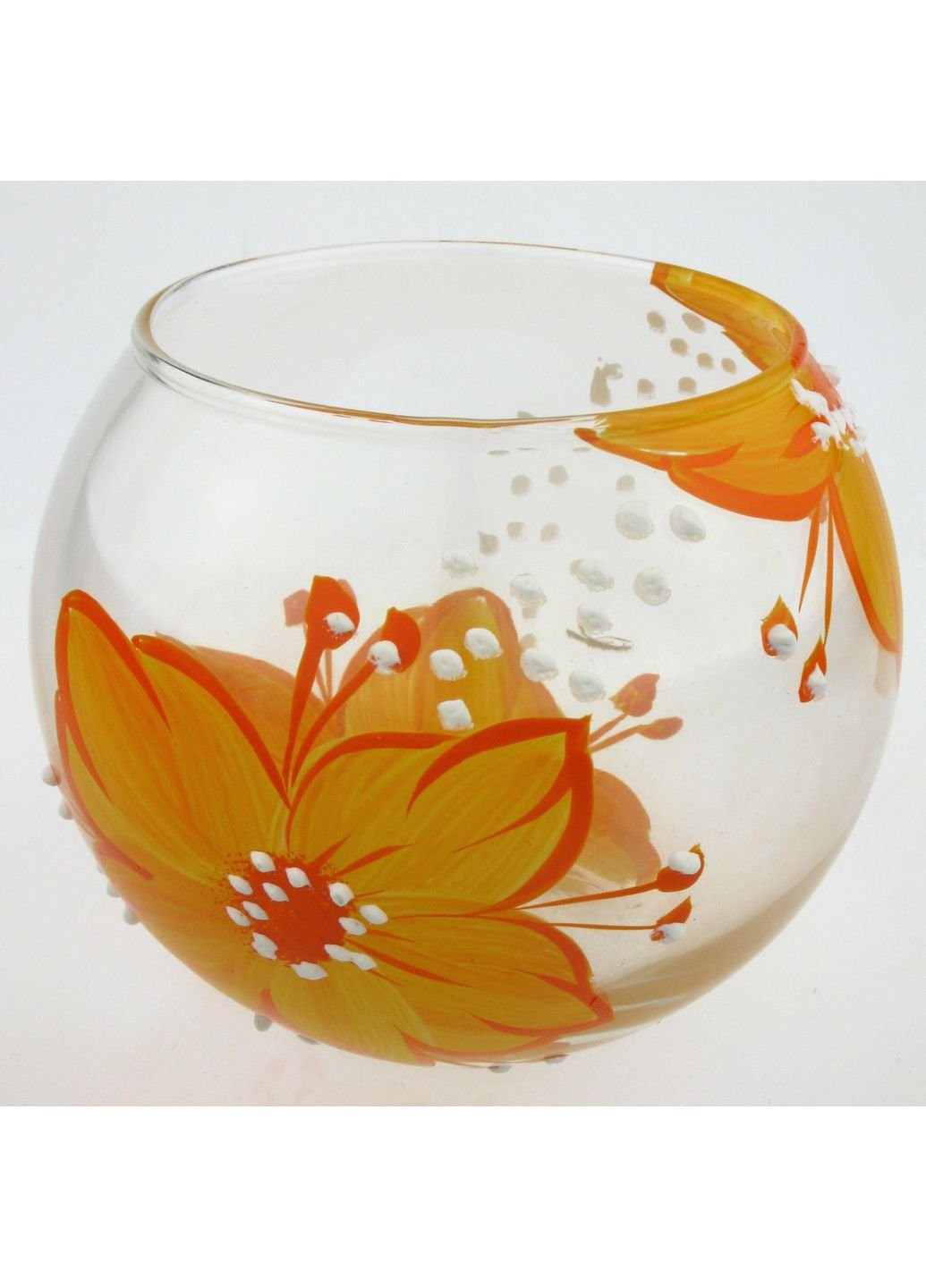 Ваза скляна ручної роботи "Помаранчеві квіти" (Куля маленька) ZA-1042 Handmade (253782494)