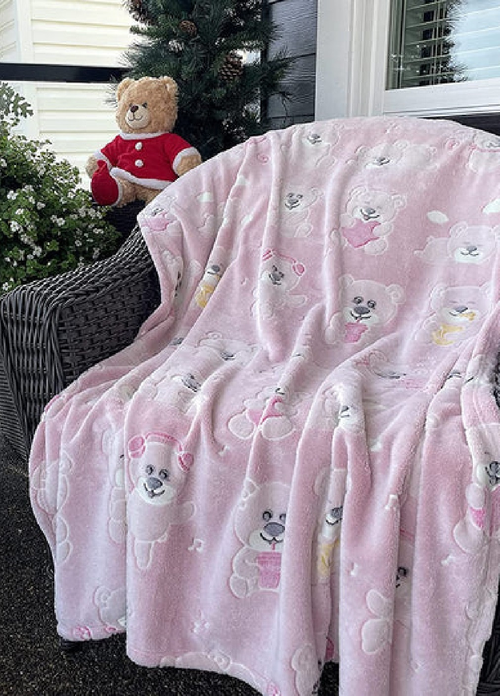 Детский плед светящийся в темноте покрывало одеяло микрофибра 100х135 см (473627-Prob) Розовый с мишками Unbranded (255708281)