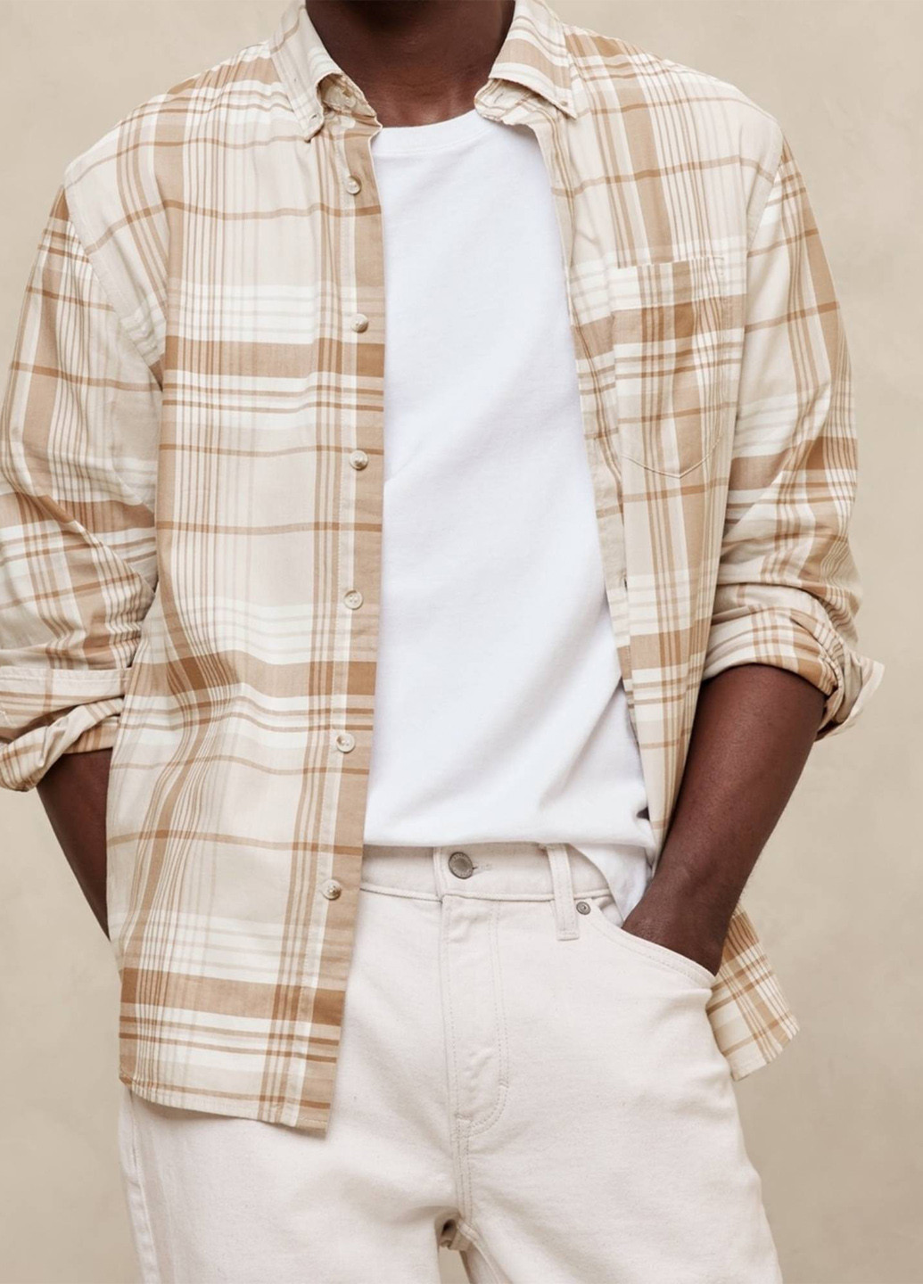 Коричневая кэжуал рубашка в клетку Banana Republic