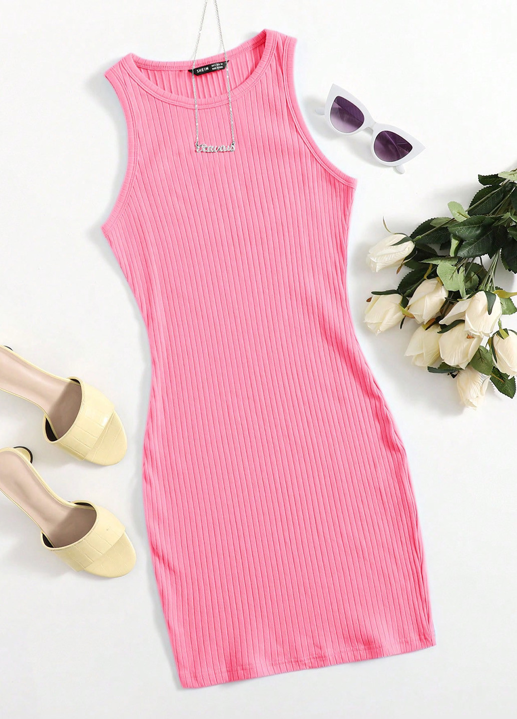 Рожева кежуал сукня сукня-майка SHEIN однотонна