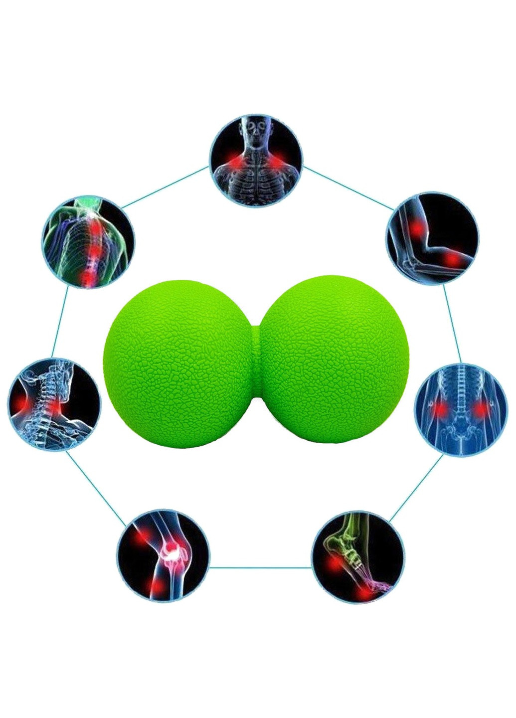Массажный мячик TPR 6х12 см двойной зеленый (мяч для массажа спины, миофасциального релиза и самомассажа) EF-MD12-GR EasyFit (243205380)