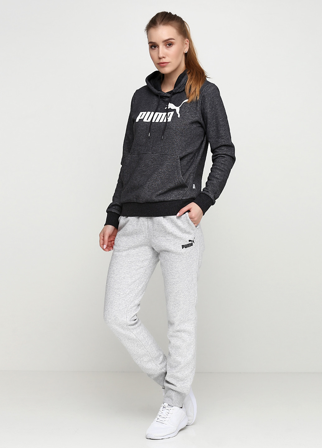 Светло-серые спортивные зимние зауженные брюки Puma
