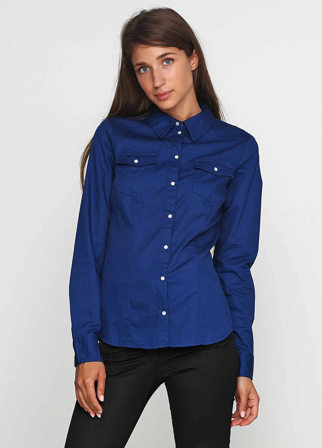 Темно-синяя кэжуал рубашка однотонная Jacqueline de Yong
