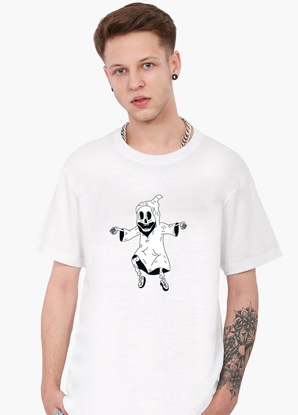 Біла футболка чоловіча скелет (skeleton) білий (9223-2085) xxl MobiPrint