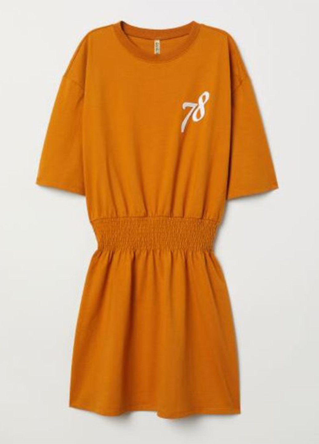 Горчичное кэжуал платье платье-футболка H&M с надписью