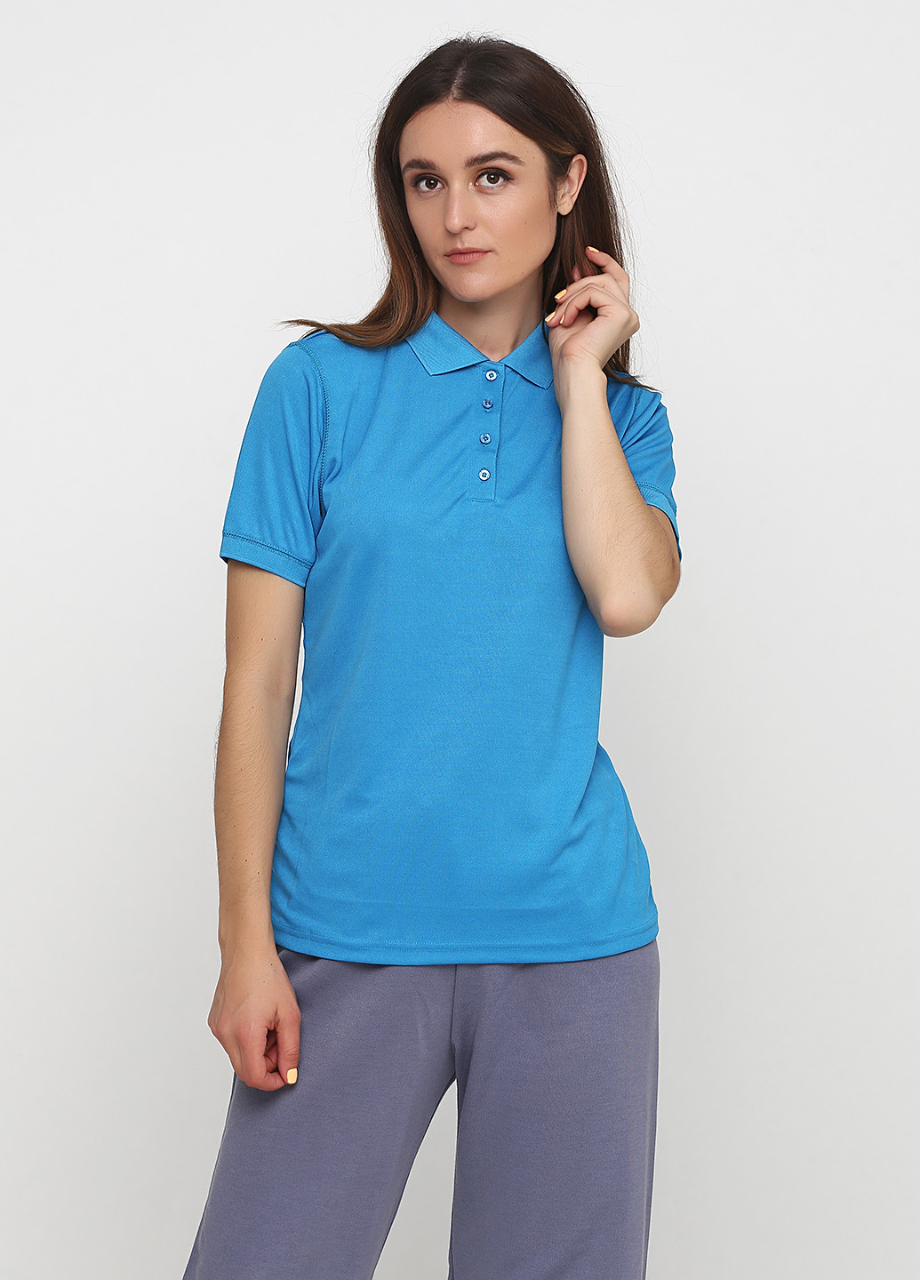 Голубой женская футболка-поло Life однотонная