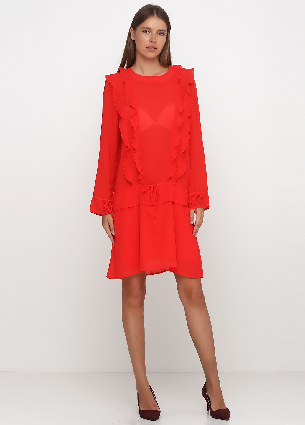 Красное коктейльное платье а-силуэт Pieszak однотонное