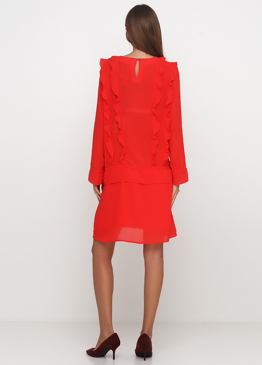 Красное коктейльное платье а-силуэт Pieszak однотонное
