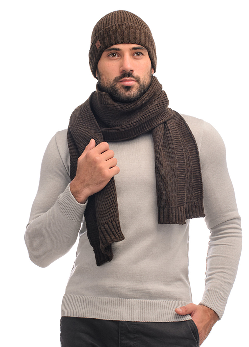 Коричневий зимній комплект (шапка, шарф) SVTR