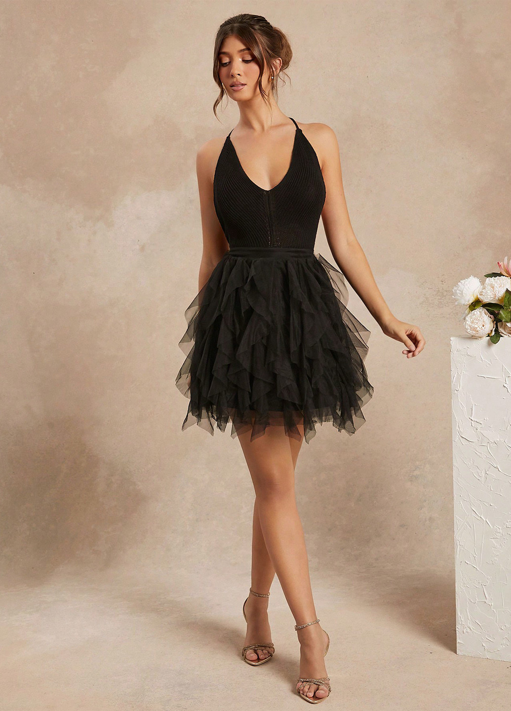 Черное кэжуал платье бэби долл SHEIN однотонное