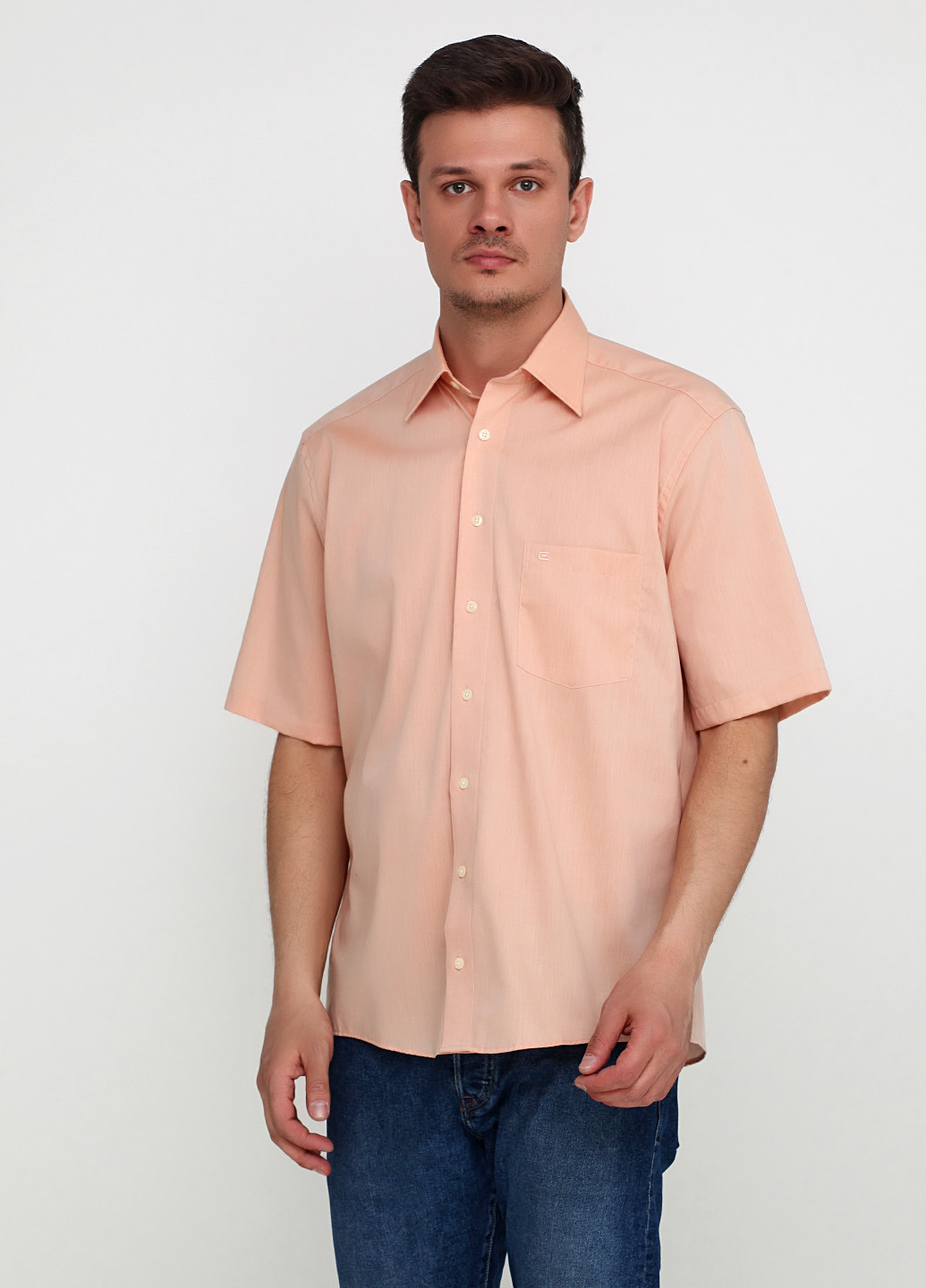 Розовая кэжуал рубашка однотонная Casa Moda с коротким рукавом
