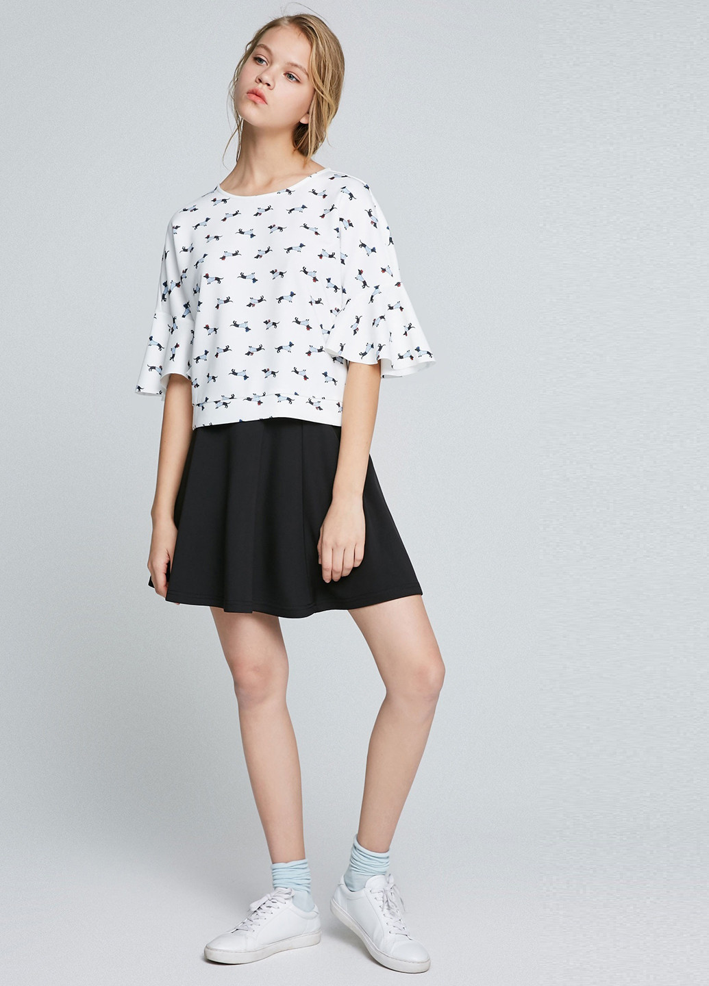 Черно-белый летний комплект (футболка, юбка) Only