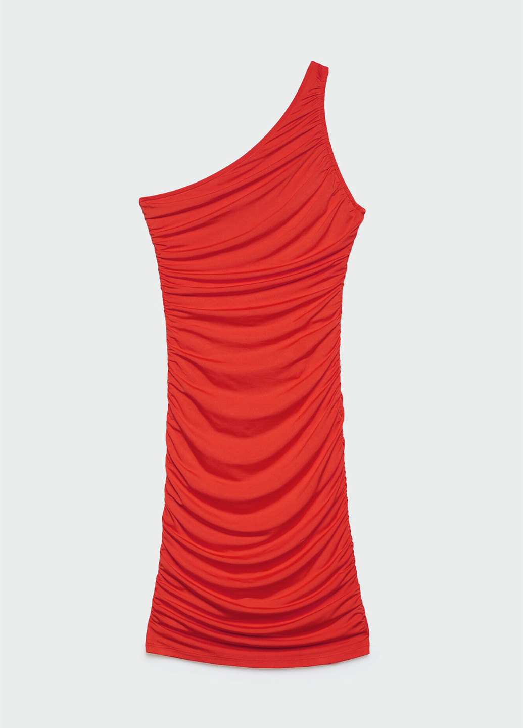 Красное коктейльное платье на одно плечо Stradivarius однотонное