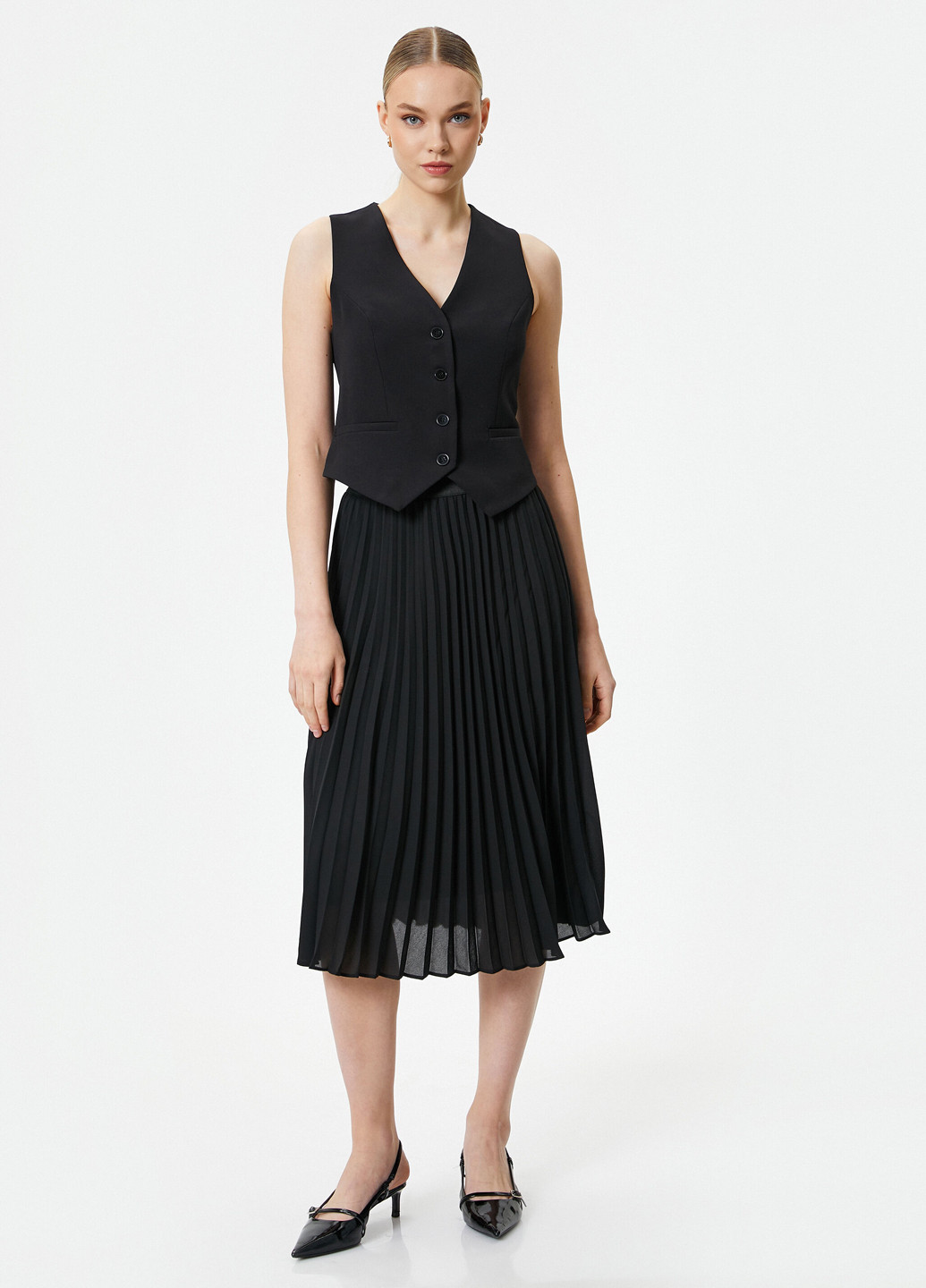 Черная кэжуал однотонная юбка KOTON плиссе