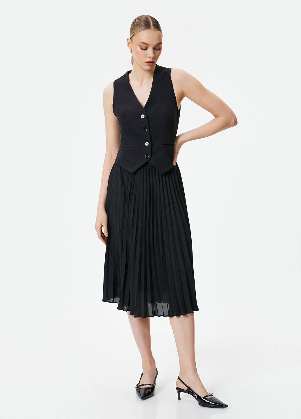 Черная кэжуал однотонная юбка KOTON плиссе