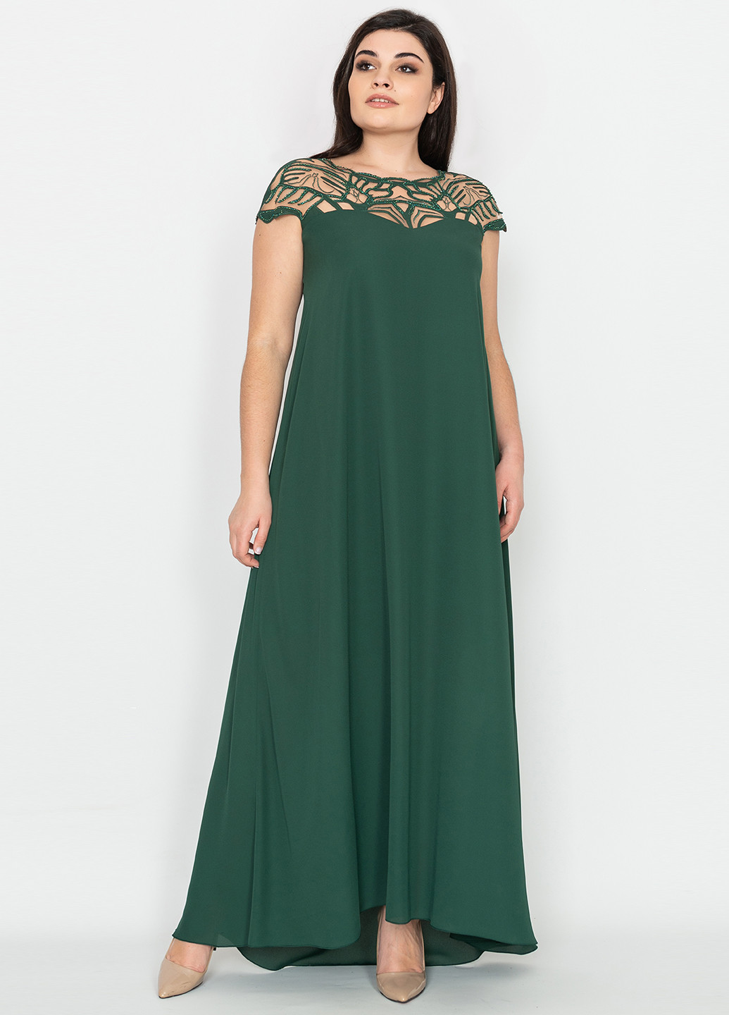 Темно-зелена вечірня сукня а-силует Seam з абстрактним візерунком