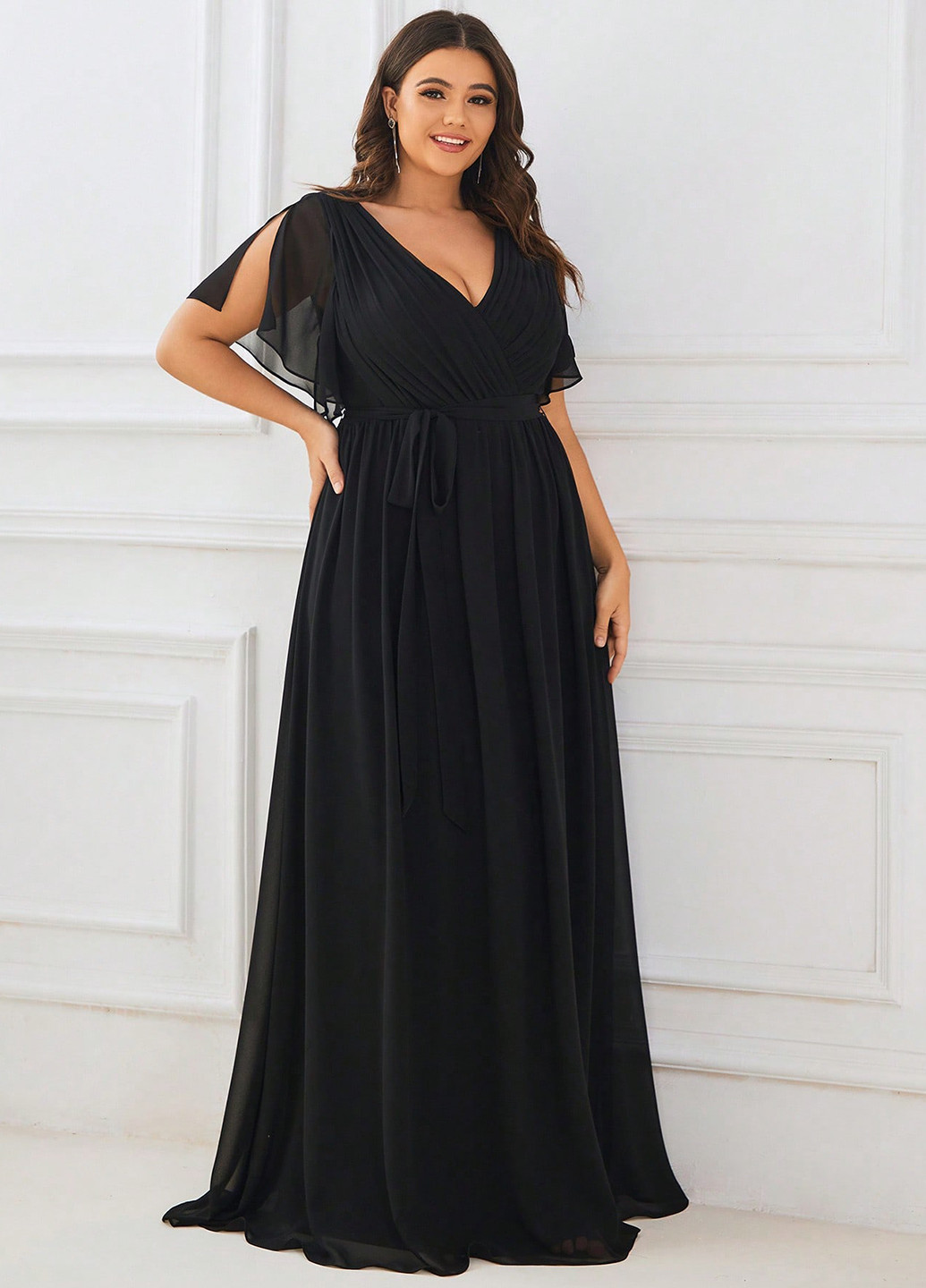 Чорна коктейльна, вечірня сукня на запах, кльош SHEIN однотонна