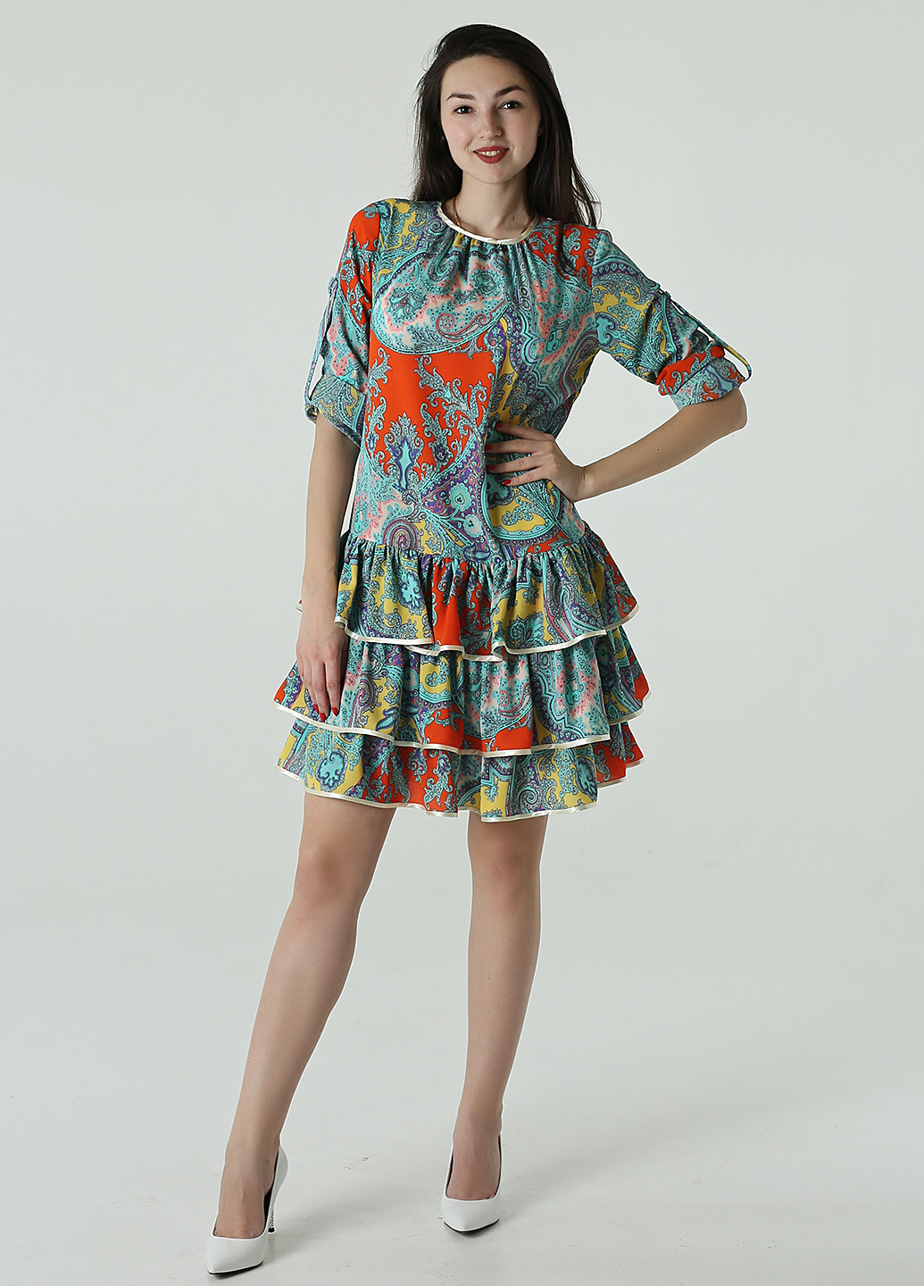 Комбинированное кэжуал платье а-силуэт Matkovska Design с абстрактным узором