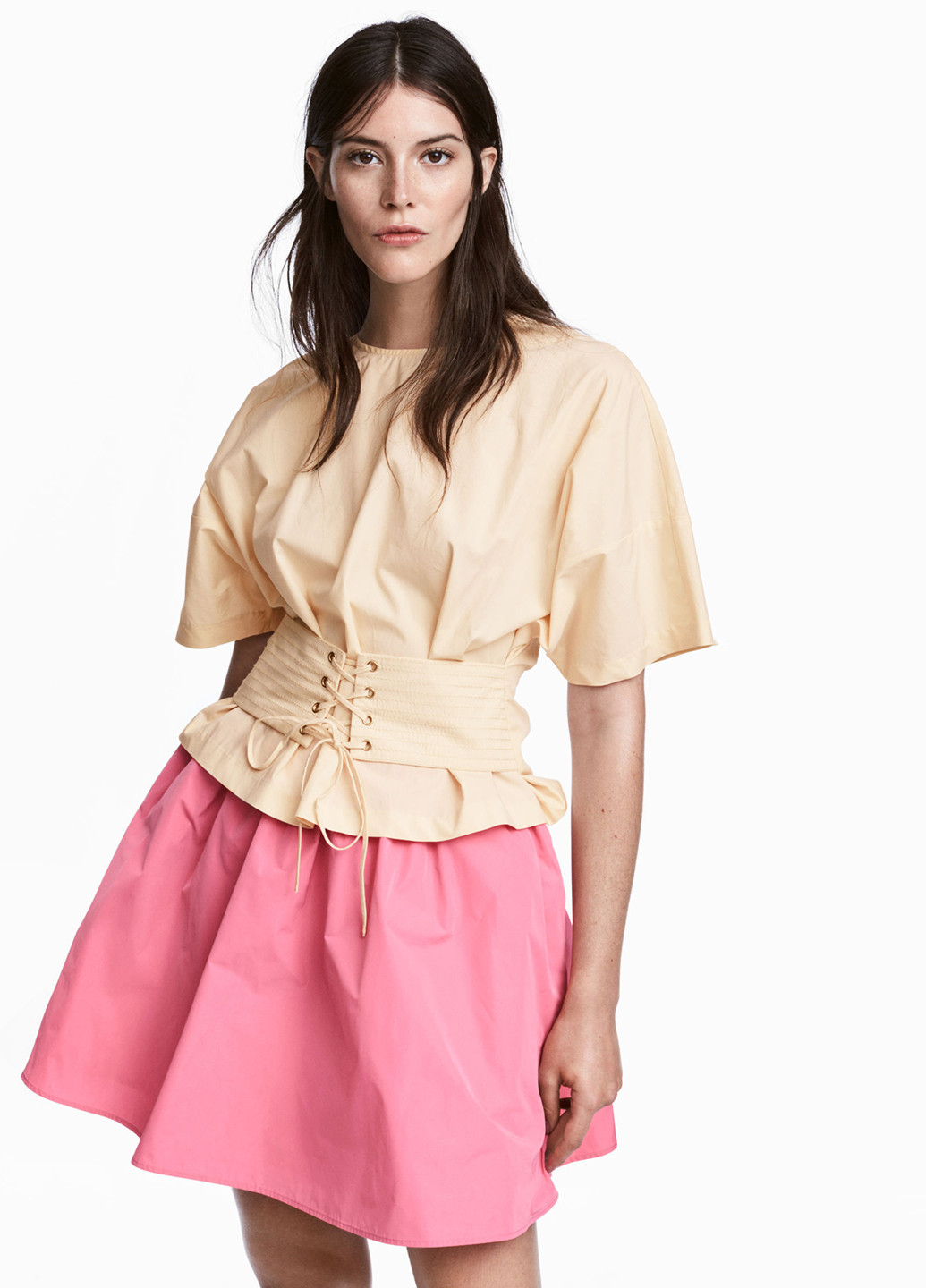 Розовая кэжуал однотонная юбка H&M клешированная