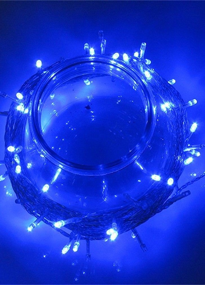 Гирлянда светодиодная нити 200 10м 200 лампочек СИНЯЯ на прозрачном проводе, 8 режимов синий Led (251371735)