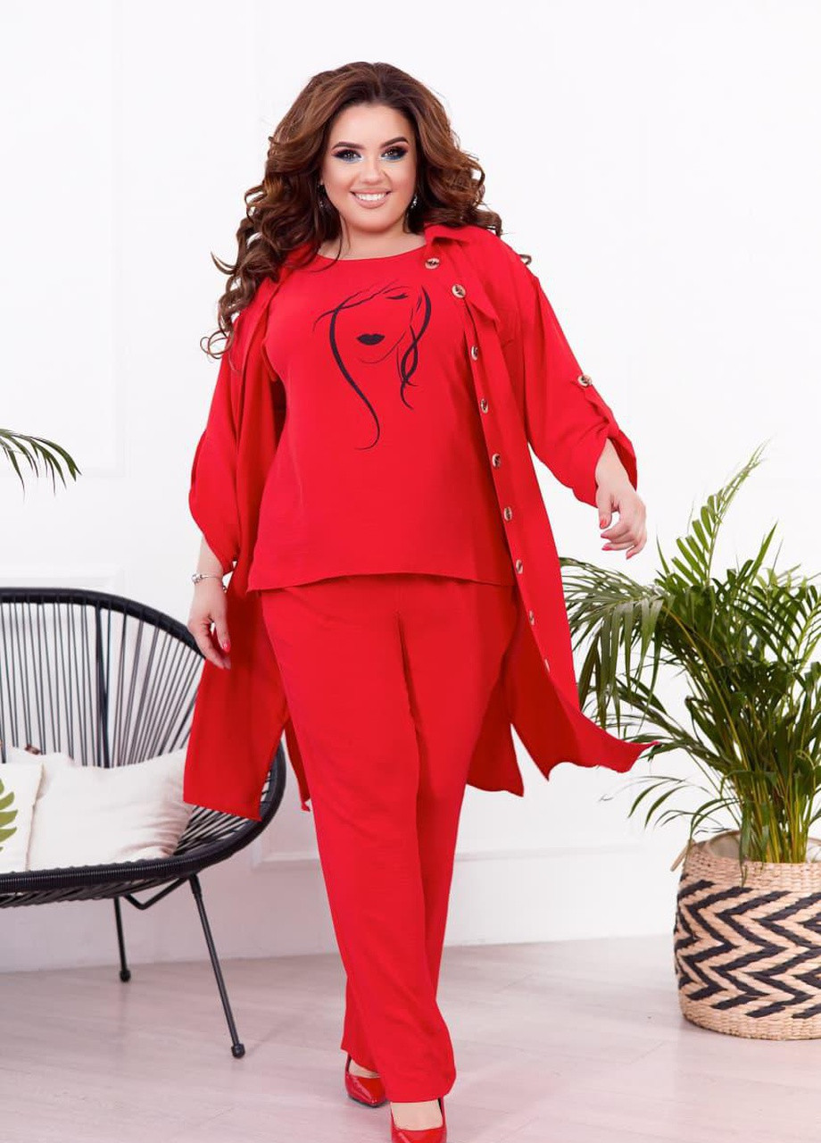 Жіночий костюм трійка червоного кольору 291534 New Trend (256454330)