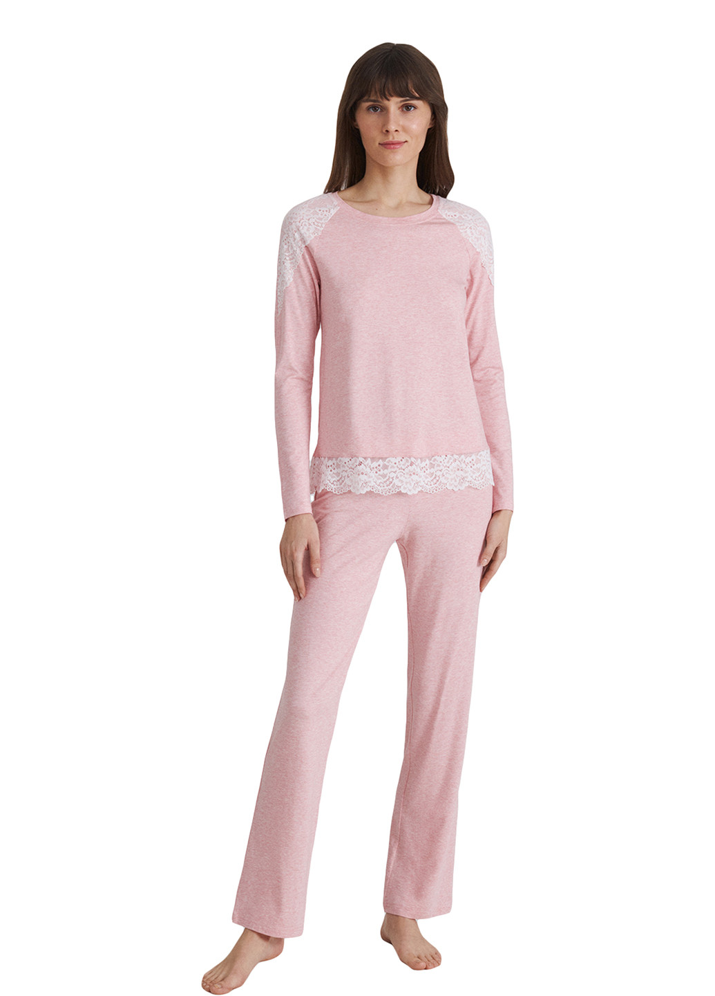 Світло-рожева всесезон піжама (лонгслів, брюки) лонгслив + брюки Ellen