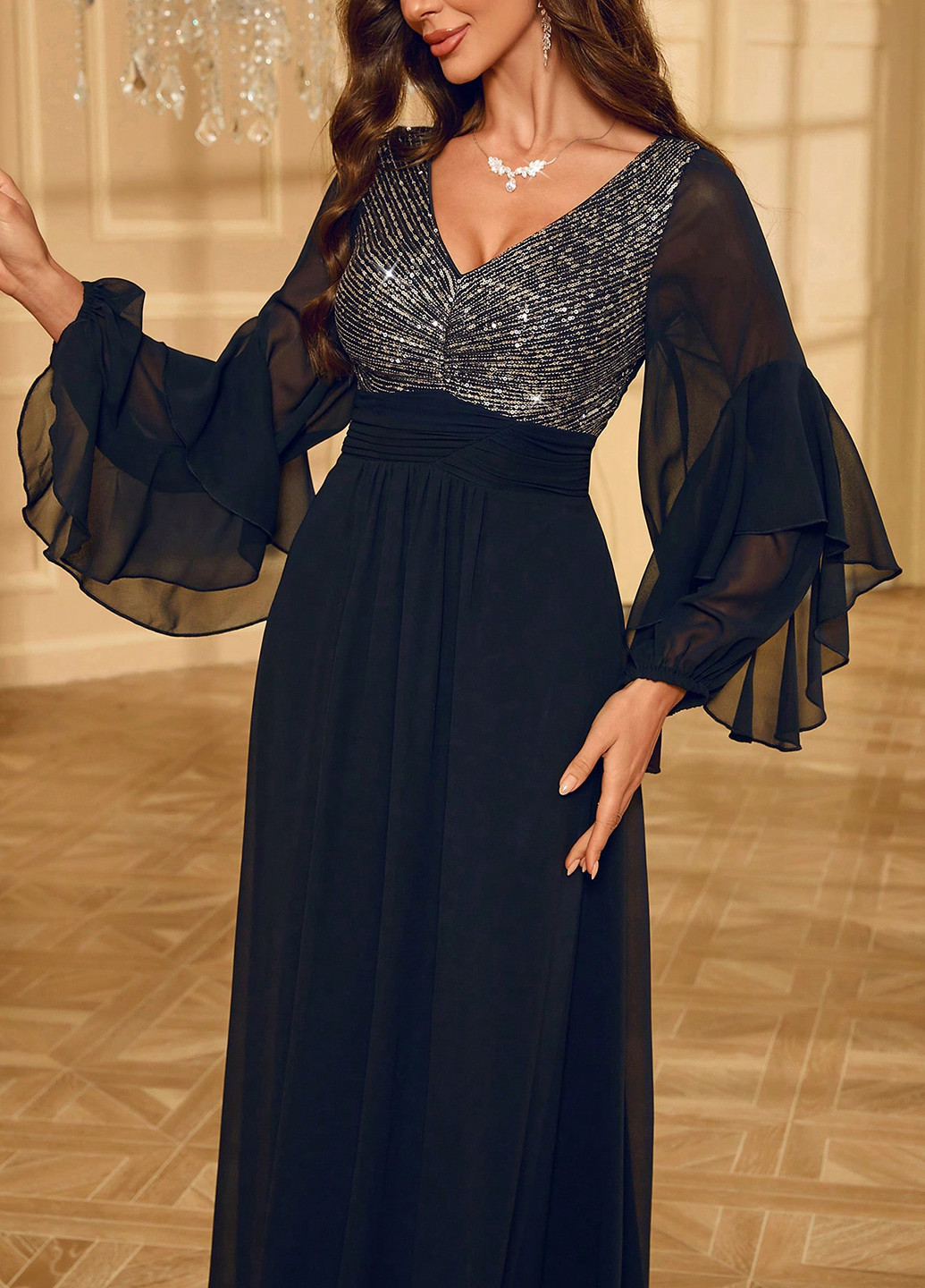 Черное праздничный, вечернее платье а-силуэт, с открытой спиной SHEIN однотонное