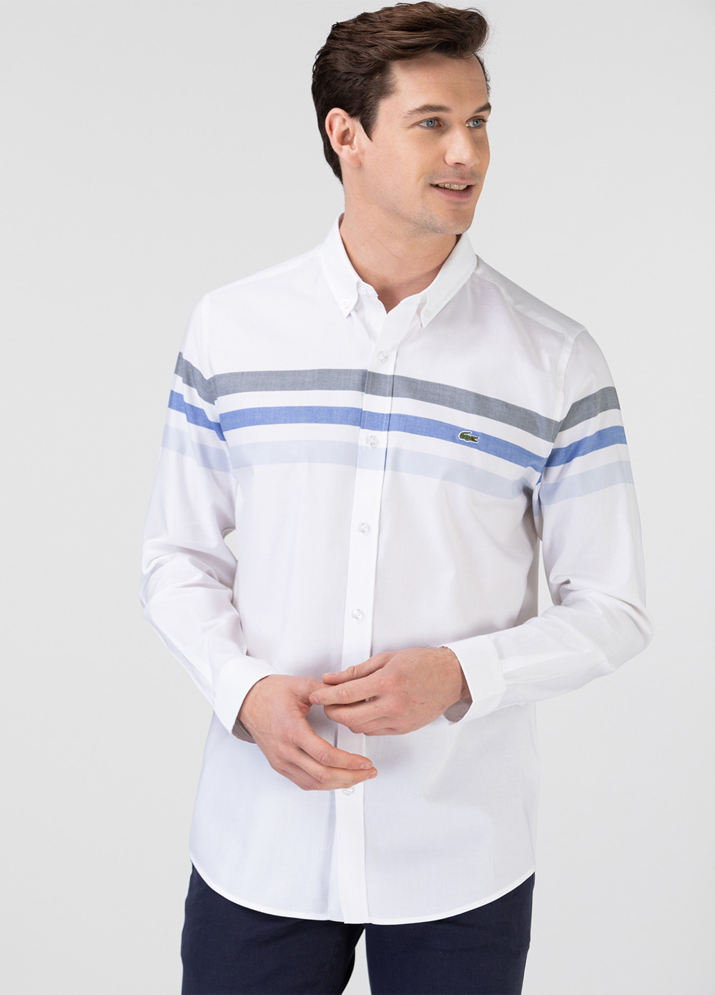Белая кэжуал рубашка в полоску Lacoste