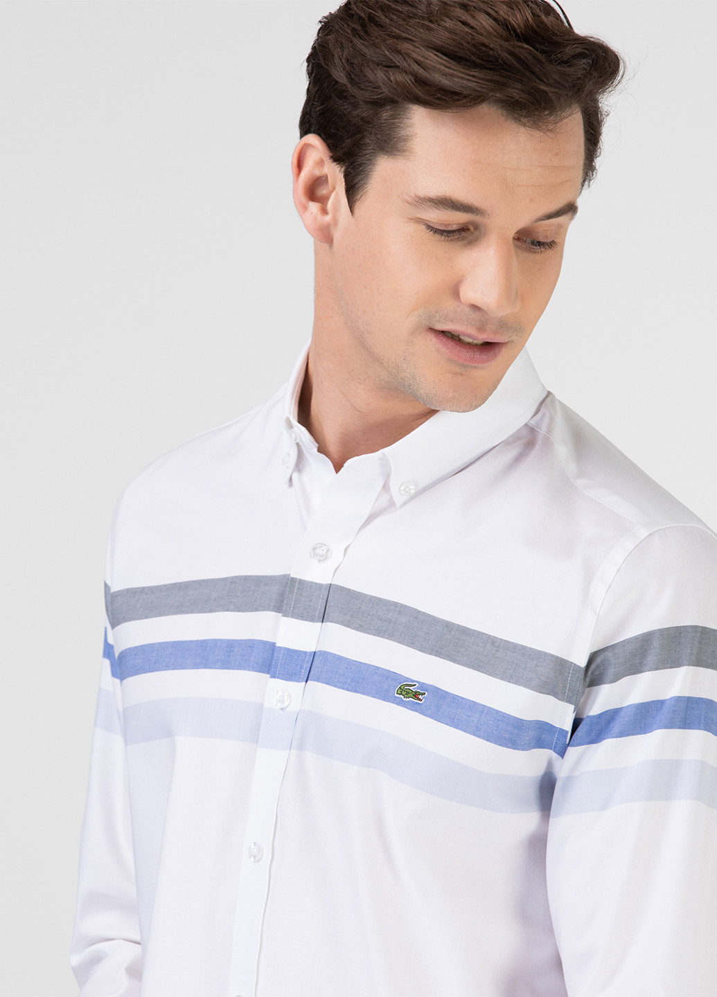 Белая кэжуал рубашка в полоску Lacoste