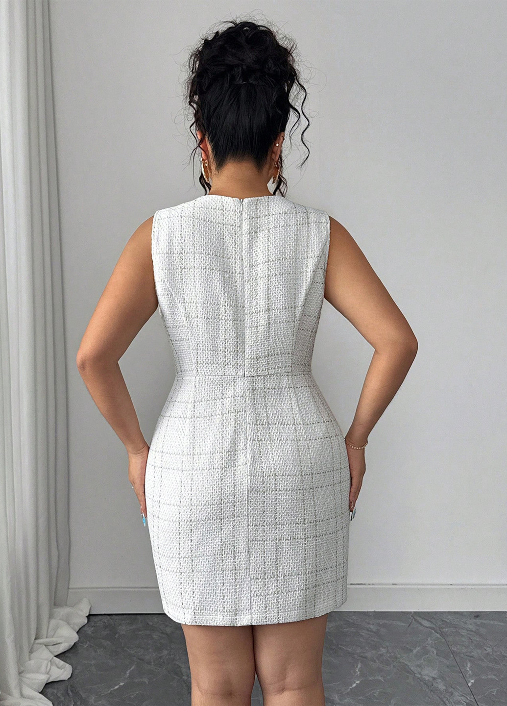 Білий кежуал сукня футляр SHEIN в клітинку