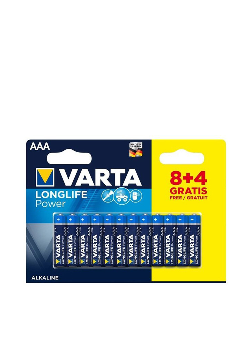 Батарейка Varta LONGLIFE POWER AAA BLI 12 (8+4) ALKALINE (04903121472) синие