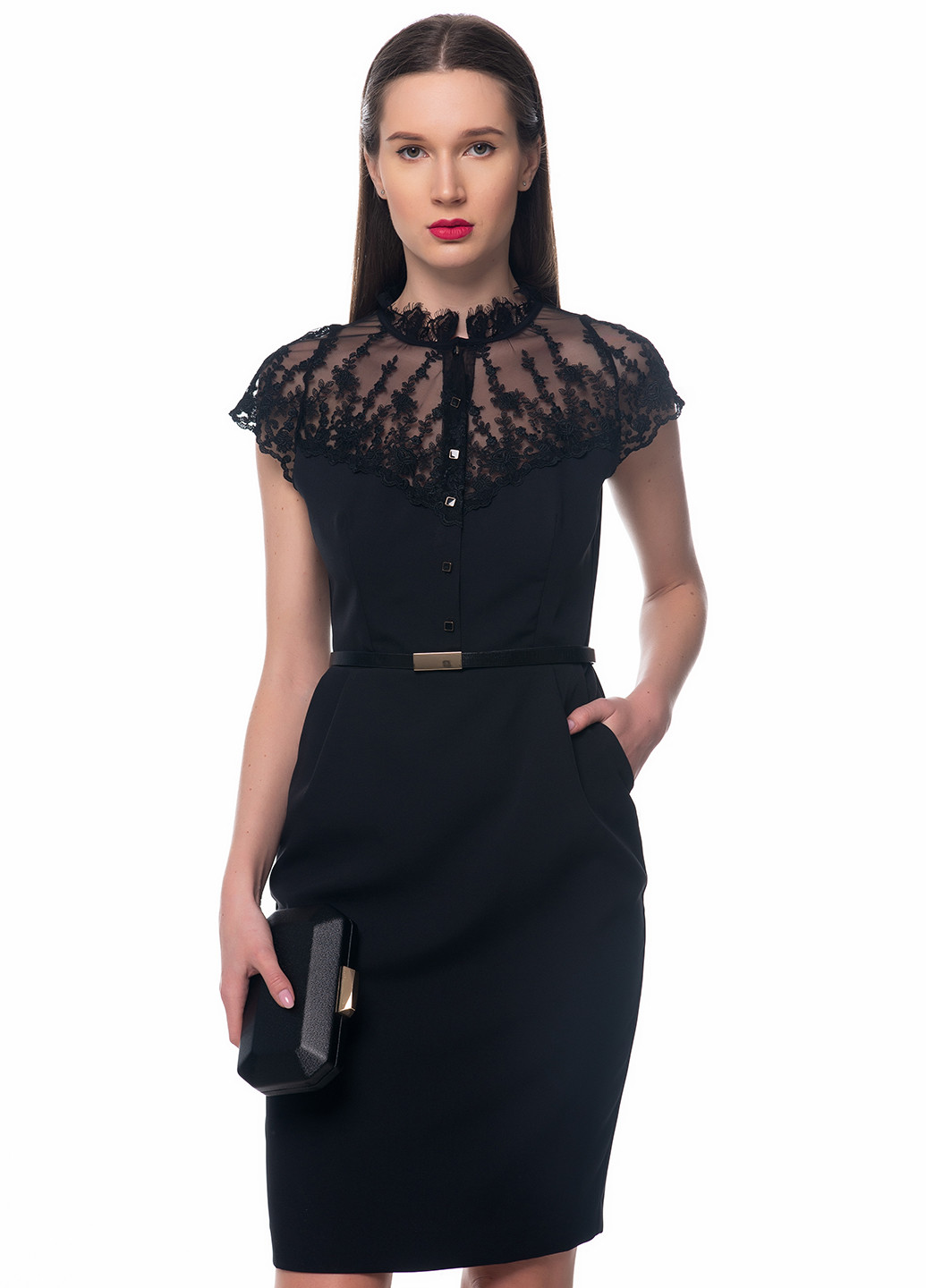 Черное кэжуал платье футляр GENEVIE однотонное