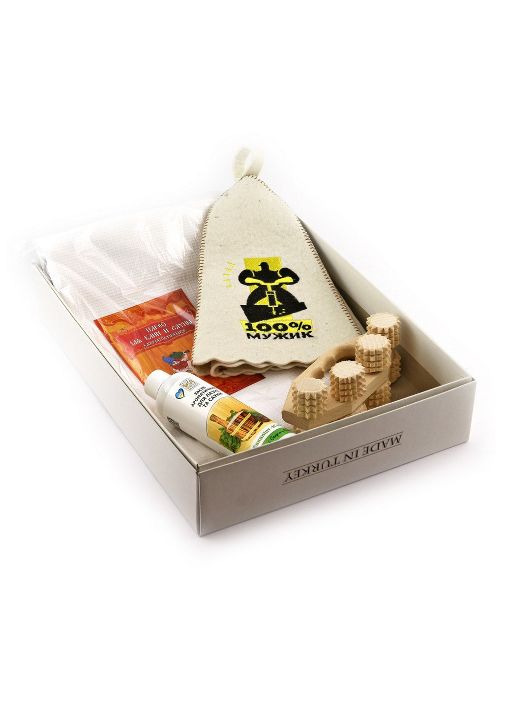 Подарунковий комплект для сауни 100% мужик, для нього 4 предмети Luxyart (219981558)