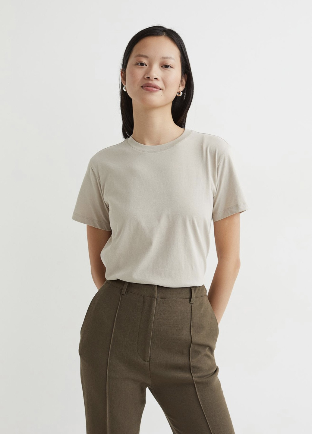 Сіро-бежева всесезон футболка з коротким рукавом H&M Basic