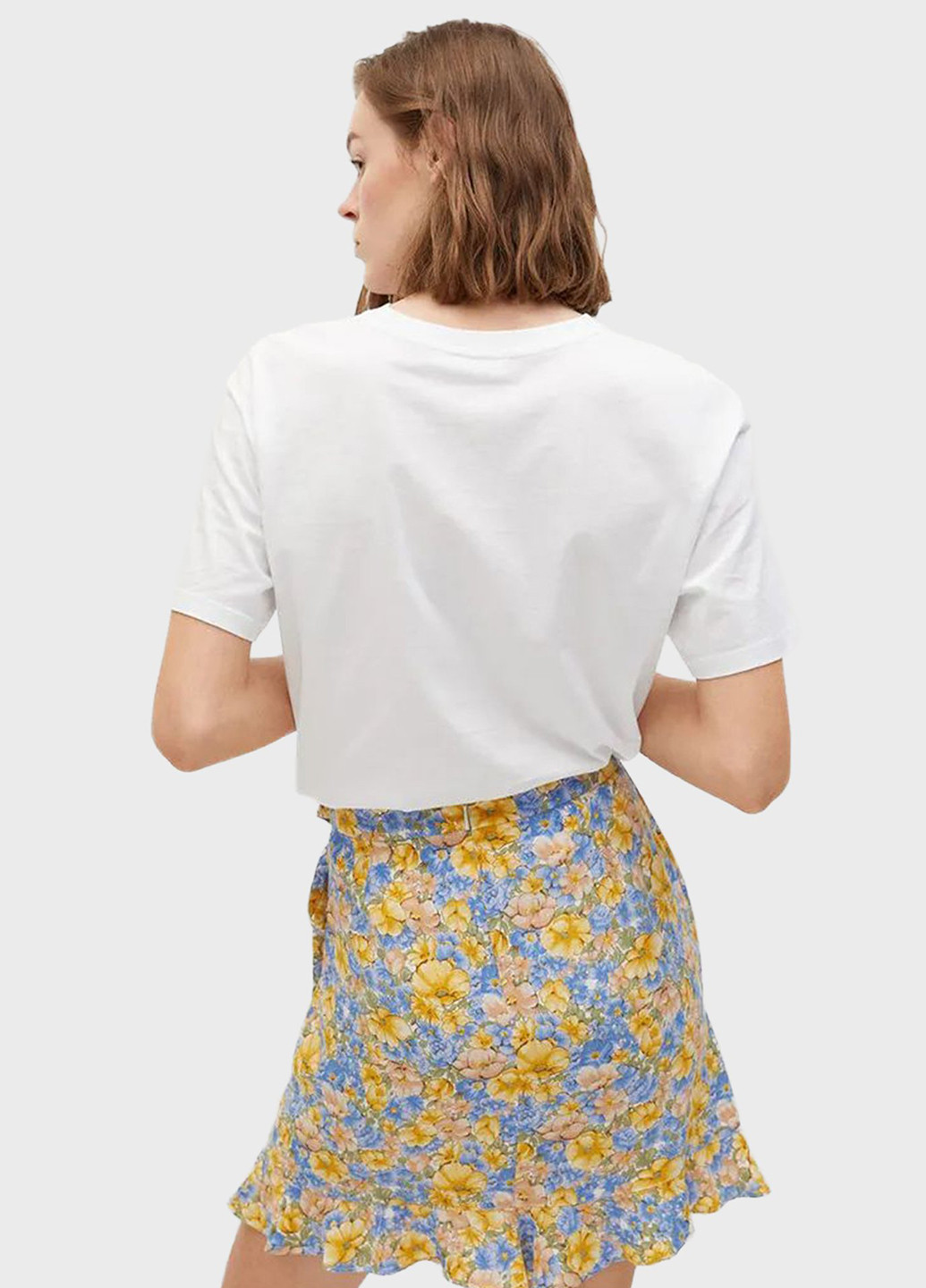 Сине-желтая кэжуал цветочной расцветки юбка Mango на запах