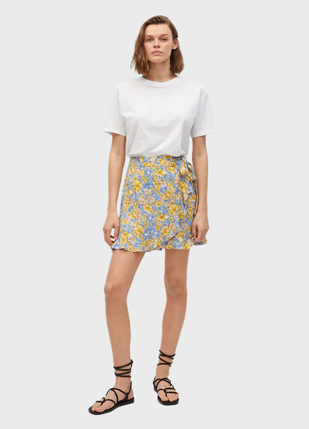 Сине-желтая кэжуал цветочной расцветки юбка Mango на запах