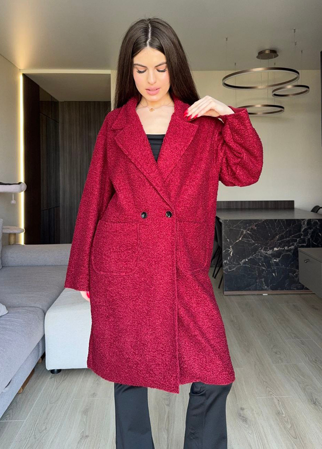 Бордове демісезонне Пальто двобортне No Brand